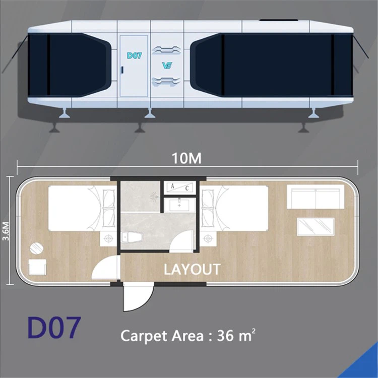 Prefab cheap cabin capsule-house hotel with 2 bedroom 8